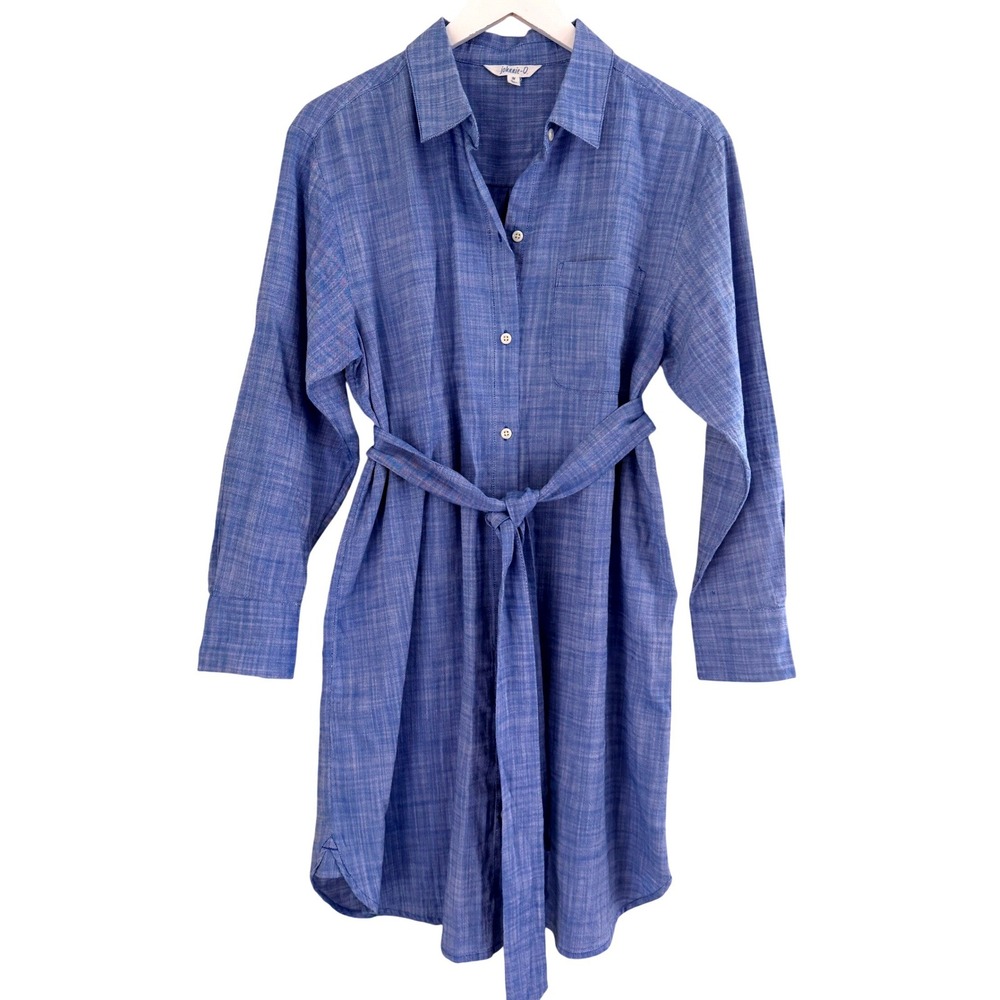 johnnie-O Anyaa Cotton Shirt Dress in Palace Blue Size Medium Belted Casual